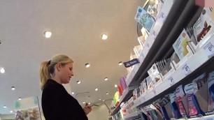 Shopping with cum on her face.