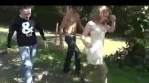 Young french blonde outdoor threesome